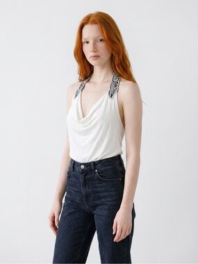 Embellished-Strap Draped Halter Camisole - White